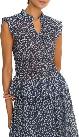 Nic+Zoe Leopard Print Smocked Peplum Top in Indigo Multi at Nordstrom, Size Xx-Large