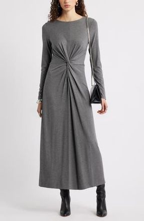 Nordstrom Twist Front Long Sleeve Jersey Maxi Dress in Grey Charcoal Heather at Nordstrom Rack, Size Xx-Small