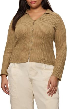 Sanctuary Textured Knit Button-Up Shirt in Covert Green at Nordstrom, Size 2 X