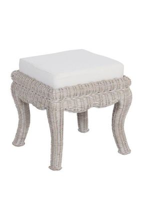 Jonathan Y Designs Rowan 19.7 Bohemian Designer Woven Rattan/Wood Ottoman Vanity Stool, White Cushion Seat in Gray White Wash at Nordstrom