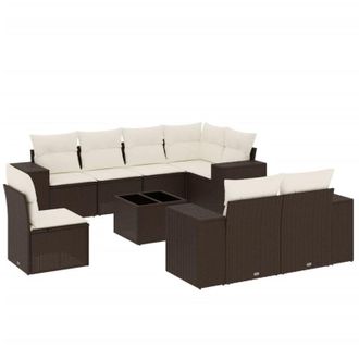 vidaXL Set De Sof&aacute;s De Jard&iacute;n 9 Pzas Y Cojines Rat&aacute;n Sint&eacute;tico Marr&oacute;n Vidaxl