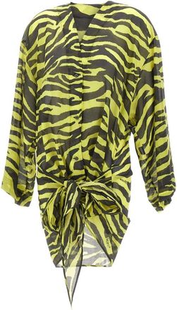 The Attico Zebra Mini Wrap Dress - Dames - Korte kleedjes - Veelkleurig - S - Katoen - Kleedjes