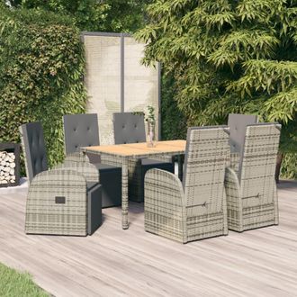 vidaXL Set Comedor Jard&iacute;n 7 Pzas Y Cojines Rat&aacute;n Sint&eacute;tico Gris Vidaxl