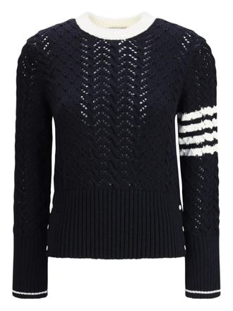 Thom Browne cable-knit pointelle-stitch jumpers - women - Wool - 40 - Blue