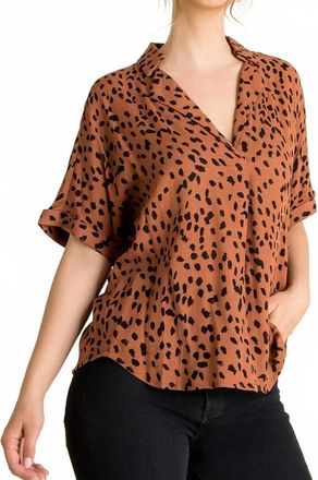 THML Clothing Collared Print Blouse In Cheetah