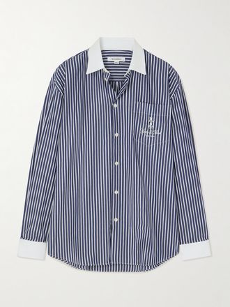Sporty & Rich Camicia Oversize In Cotone Oxford A Righe Con Logo Ricamato Vendome - Blu