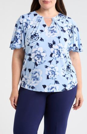 Anne Klein Pleated Flutter Sleeve Top in Lakeshore Multi at Nordstrom, Size 2 X