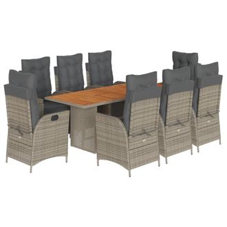 vidaXL Set Da Pranzo Da Giardino 9 Pz Con Cuscini In Polyrattan Grigio Vidaxl