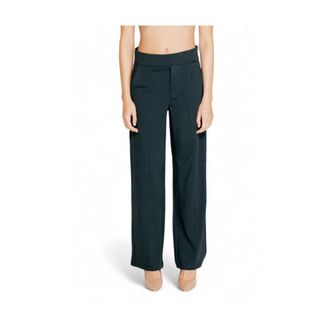 Street One Groene Viscose Broek met Hoge Taille en Wijde Pijpen - Dames - Straight fit broeken - Groen - 3XL - Polyester - Broeken