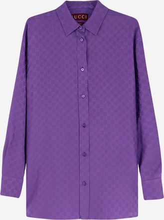 Gucci Womens Silk Shirt Gg Jacquard Purple