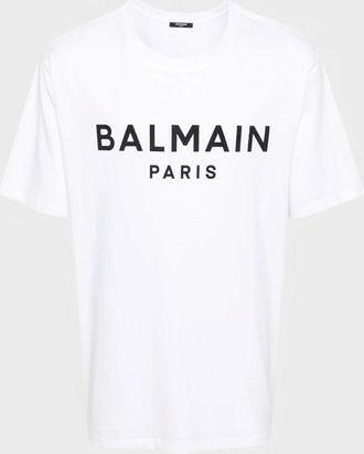 Balmain Mens Balmain Logo Print Cotton T-shirt - White - Size: XL