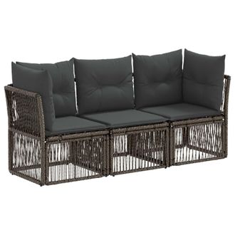 vidaXL Conjunto De Sof&aacute;s De Jard&iacute;n 3 Pcs Gris Rat&aacute;n Sint&eacute;tico Vidaxl