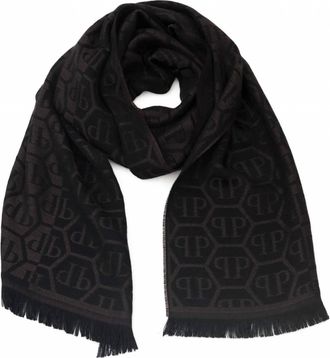 Philipp Plein Unisex Logo Scarf In Black/ Brown