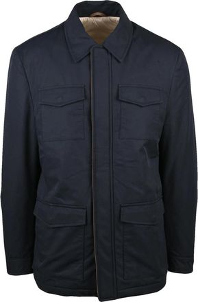 LUIGI BORRELLI NAPOLI Blue Suede Trim Quilted Polyester-Blend Jacket