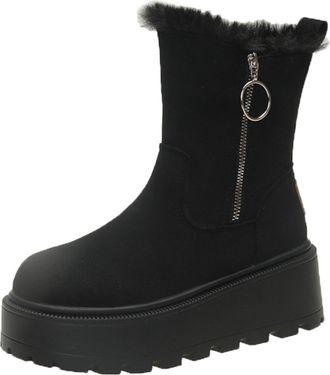 Generic Womens Snow Boots Ladies Walking Boots Womens Winter Thick Shoes with Side Zippers Fashionable Versatile Plus Velvet Thickened Short Tube Warm Cotton 