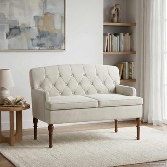 vidaXL Vidaxl Loveseat Con Bottoni Imbottiti Crema 111 X 65 X 79 Cm Velluto