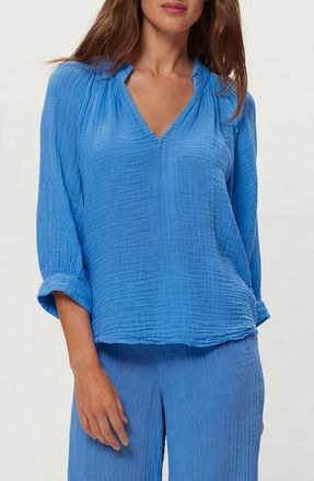 Michael Stars Kali Ruffle Neck Top in Blue Ribbon at Nordstrom, Size X-Small