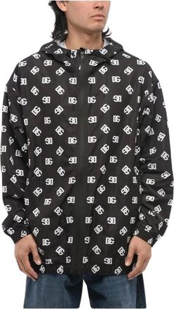 Dolce & Gabbana Light Jackets, male, Black, L, Logo Print Windbreaker Jacket