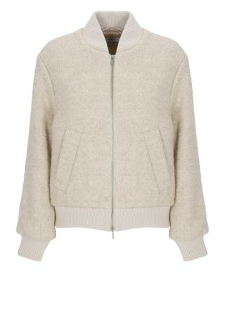 PESERICO Beige Sequined Jacket With Ribbed Detailing And Zip Closure