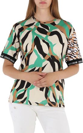 Roberto Cavalli Ladies Contrast Sleeve Macro Tiger Twiga Cotton Boxy T-shirt, Size X-Small