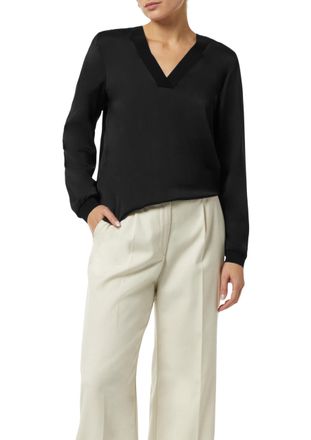 Comma Satin Blouse with Ribbed Cuffs, Black, 16