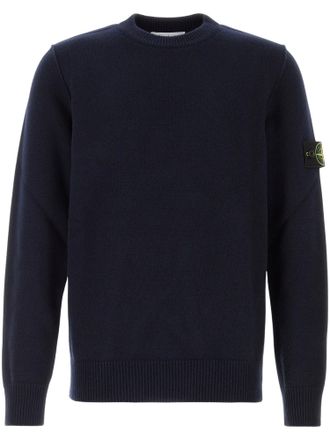 Stone Island Crew Neck Sweater in Deep Navy with Distinctive Logo