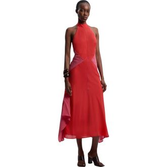 Karen Millen Colour Block Halter Midi Dress in Pink at Nordstrom, Size 10