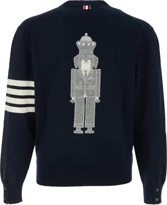 Thom Browne Mens Hectornutcrackerjersey Cardigan Navy Wool