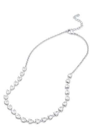 Savvy Cie Jewels GOLD PLATED OVER STERLING SILVER.925 PRONG SET HEART TENNIS NECKLACE ON THE CHAIN MIX COLOR CZ NECKLACE