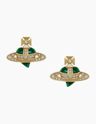Vivienne Westwood Womens New Diamante Heart Earrings Gold - Green - Size: OS