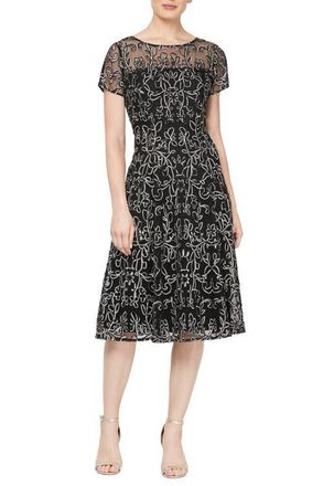 S.L. Fashions SLNY Sheer Yoke Soutache Dress in Bki at Nordstrom, Size 14