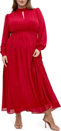 City Chic Alexandra Long Sleeve Open Back Maxi Dress in Rosa at Nordstrom, Size Xl
