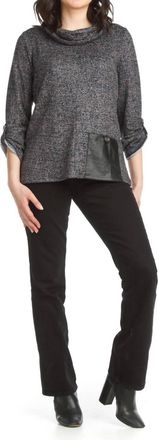 Papillon Knit Cowl Neck Tunic With Faux Leather Patch Pocket In Navy