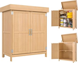 OEM Armario De Jard&iacute;n De Madera 74x43x88 Cm Cobertizo Exterior Para Almacenamiento De Herramientas Le&ntilde;as Con 2 Puertas Y Techo Asf&aacute;ltico Abatible Natural