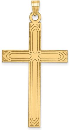 Diamond2Deal 14k Yellow Gold Solid Laser Etched Cross Pendant