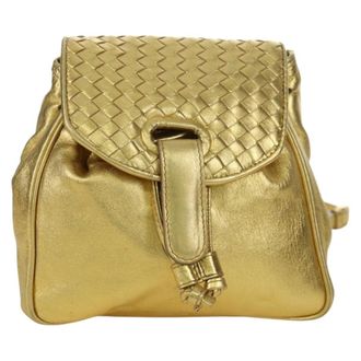 Bottega Veneta Backpack Leather With Intrecciato Gold Leather Backpack Bag (Pre-Owned)