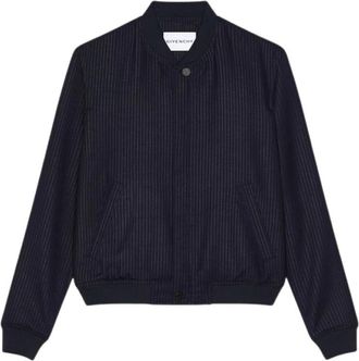 Givenchy Wool Double Stripe Jacket - Heren - Bomber jackets - Blauw - M - Wol - Jassen