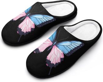 Generic Transgender LGBT Flag Butterfly Mens House Slippers Memory Foam Washable Cotton Slip on Home Shoes