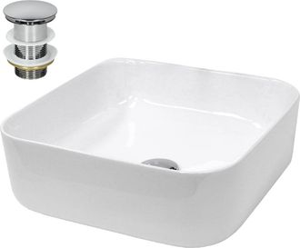 ECD Germany Lavabo blanco cuadrado de cerámica con desagüe cromado