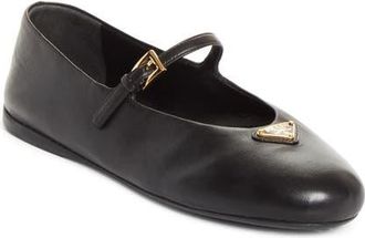 Prada Logo Mary Jane Flat in Nero at Nordstrom, Size 10.5Us