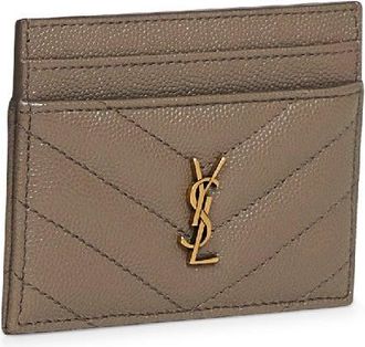 Saint Laurent Womens Card Holder Cassandre Mud Calfskin Wallets & Purses