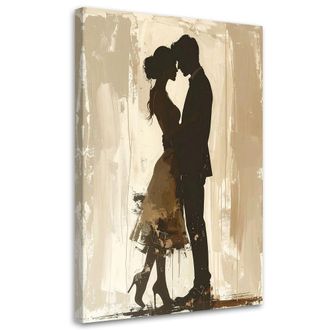 Feeby Cuadro Sobre Lienzo Tierna Pareja Bes&aacute;ndose En Una C&aacute;lida Composici&oacute;n Beige 80x120