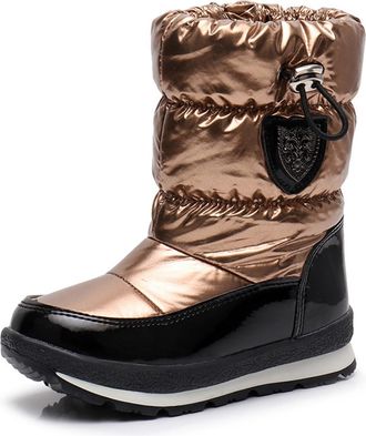 Generic Womens Platform Snow Boots Waterproof Non-Slip Mid-Calf Ankle Booties With Faux Fur Lining Chunky Ski Booties(Gold,4.5)