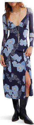 Free People Calla Midi Womens Dress Sky Combo : MD (Womens 8-10), Elastane/Polyester