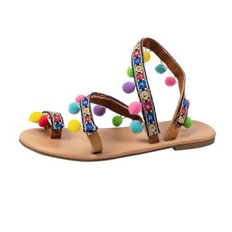 Generic Momolaa Sandal for Women Thong,Womens Bohemian Casual Sandals Strappy Toe Ring Pom Pom Sandal Flower Flat Sandals Flat Gladiator Sandals Open Toe Dres