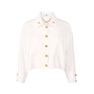 Elisabetta Franchi Dames, Jassen, Beige, Maat: 2XL Gabardine