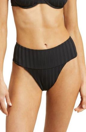 Vitamin A Emmi High Waist Rib Bikini Bottoms in Black Super Rib at Nordstrom Rack, Size X-Small