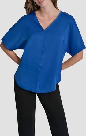 DKNY Short Sleeve Woven Top in Cobalt at Nordstrom, Size X-Small