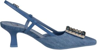 Roberto Festa Milano Denim Slingback Platte Schoenen met Juweelversiering - Dames - Pumps - Blauw - 36 EU - Denim - Schoenen