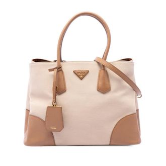 Prada Pre-owned Prada Medium Canvas and Saffiano Cuir Double Satchel Ladies 11BE5BXER201DHHV
